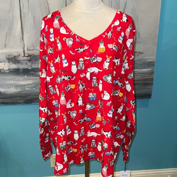 NWT Sleep Sense Holiday Cats Sleep Shirt, 2X - Picture 1 of 9